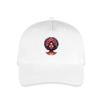 Floral Afro Crown Portrait - Organic Kids’ Baseball Cap - white - Front