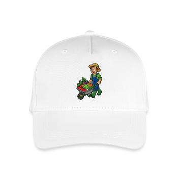 Fröhlicher Gärtner und Schubkarre voller Gemüse - Kinder Bio Basecap - Weiß - Vorne