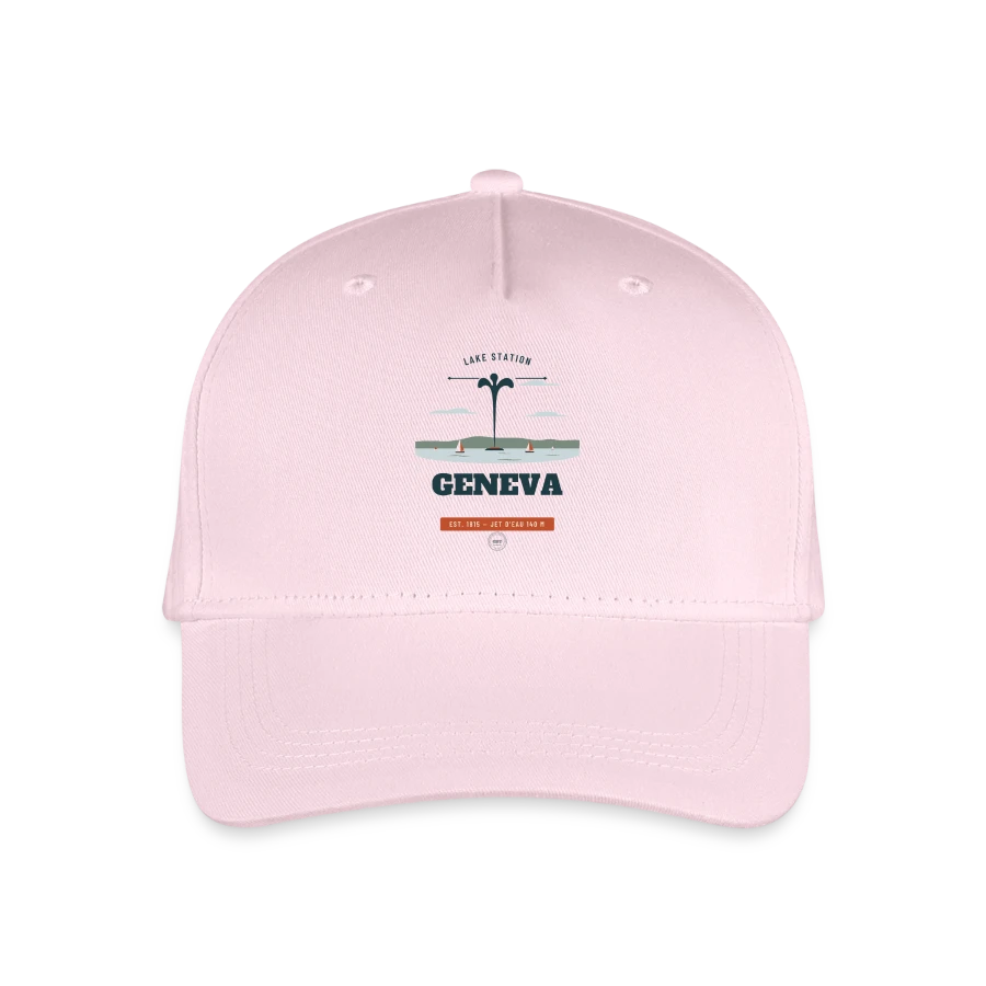 Geneva badge on a organic kids’ baseball cap, light pink