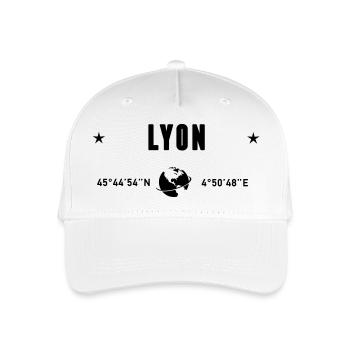 Lyon, Frankreich, GPS-Koordinaten, Globus - Kinder Bio Basecap - Weiß - Vorne