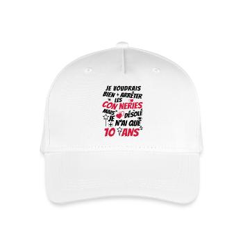 connerie 10 ans / idée cadeau 10 ans - Casquette de baseball bio Enfant - blanc - Devant