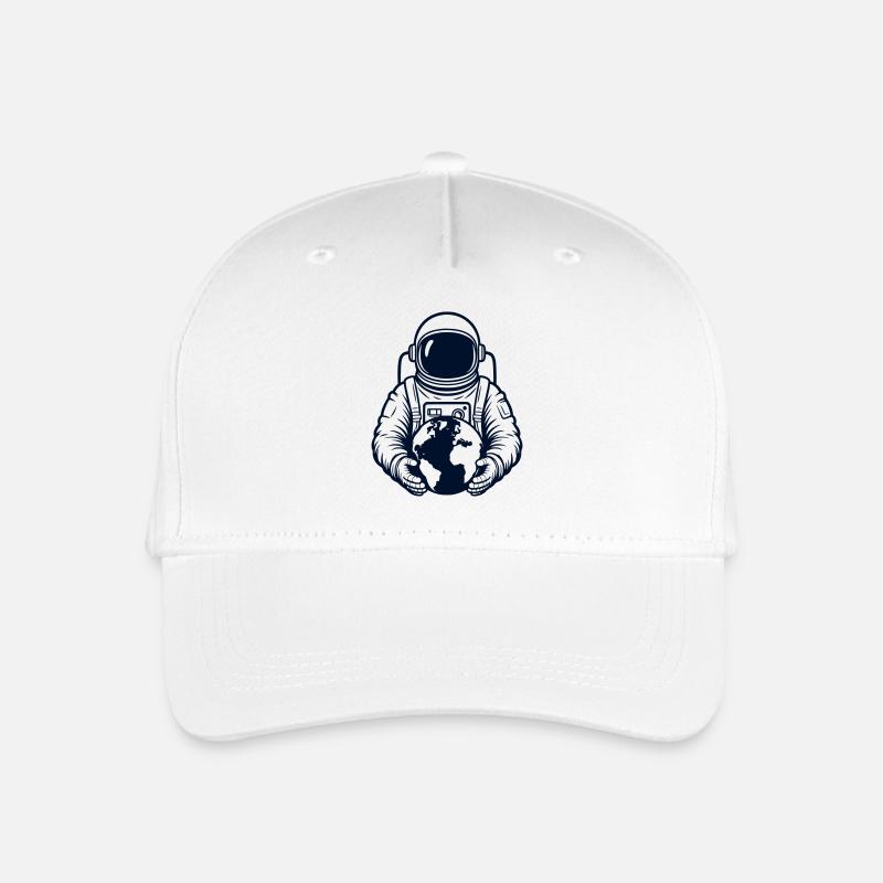 Astronaut hält Welt in Händen in dunkelblau - Kinder Bio Basecap - Weiß