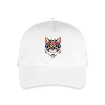 floraler Katzenkopf Kunstdesign - Kinder Bio Basecap - Weiß - Vorne