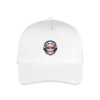 Cute Cat with Doodle Headphones - Organic Kids’ Baseball Cap - white - Front