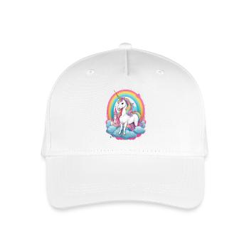 Einhorn mit Regenbogen, Wolken und rosa Schloss - Kinder Bio Basecap - Weiß - Vorne