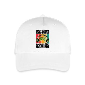Gamer & Rabbits: Video Games & Leaping Adventure - Organic Kids’ Baseball Cap - white - Front