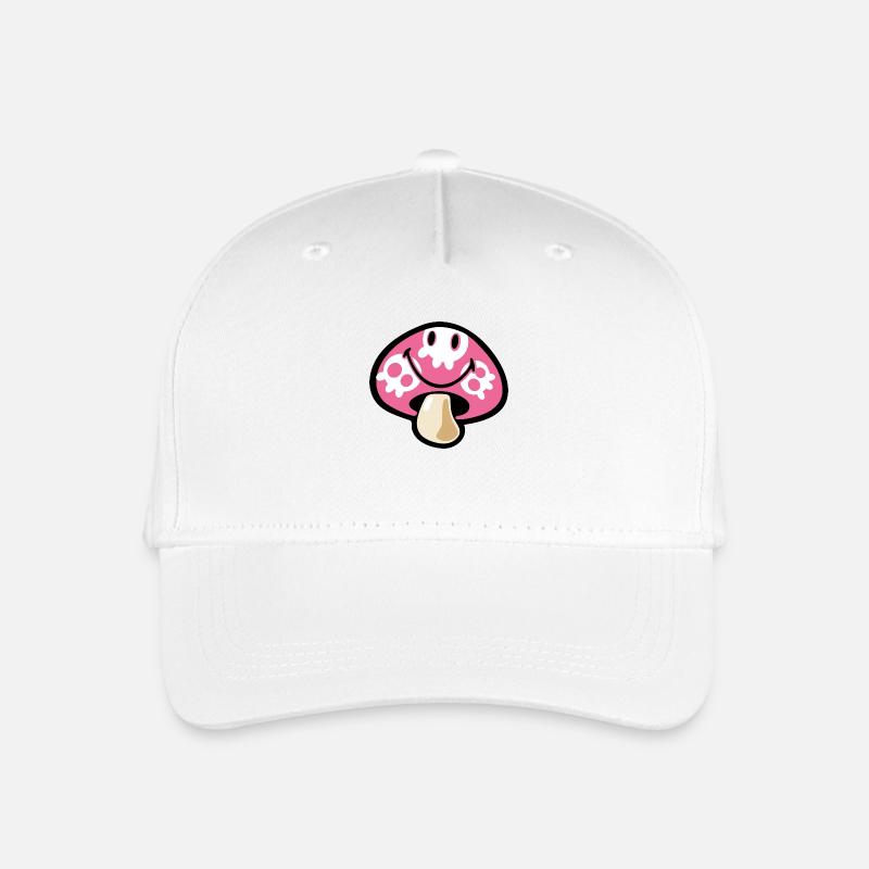 Smiley Kawaii Pink Mushroom - Kinder Bio Basecap - Weiß