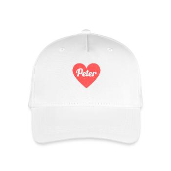 Peter Name Red Heart Love Fan Retro - Organic Kids’ Baseball Cap - white - Front