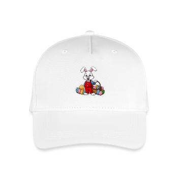 Funny Easter bunny with lots of colorful Easter eggs - Organic Kids’ Baseball Cap - white - Front