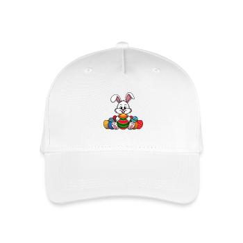 Funny Easter bunny with lots of colorful Easter eggs - Organic Kids’ Baseball Cap - white - Front