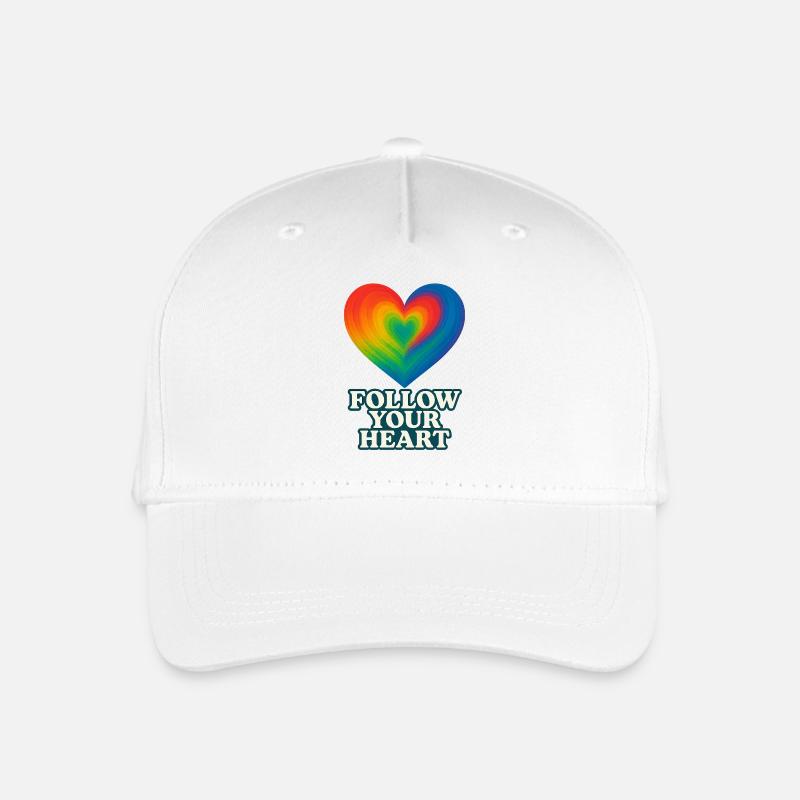 Buntes Herz mit Aufschrift „ Follow your Heart“ - Kinder Bio Basecap - Weiß