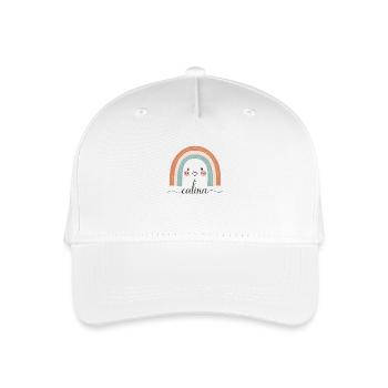 Calina! Regenbogen Design, personalisierbar - Kinder Bio Basecap - Weiß - Vorne