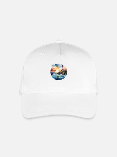 Majestätischer Leuchtturm bei Sonnenuntergang mit tosenden Wellen - Kinder Bio Basecap - Weiß