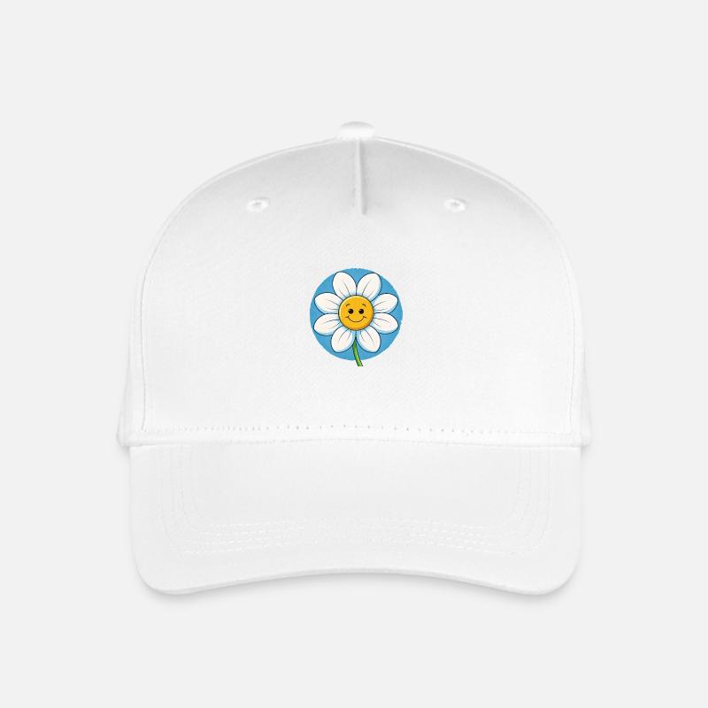 Cheerful White Daisy with Smiley Faces Pop Art - Organic Kids’ Baseball Cap - white