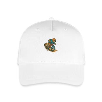 Bär im Anlieger – Actionreicher MTB Cartoon-Style - Kinder Bio Basecap - Weiß - Vorne