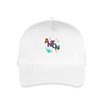 ANTON - Beautiful boy name with dinosaur - Organic Kids’ Baseball Cap - white - Front