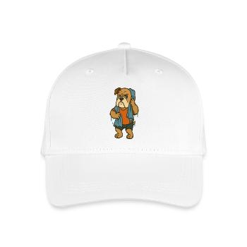 Nasses Bulldoggen-Maskottchen trocknet mit großem Handtuch - Kinder Bio Basecap - Weiß - Vorne