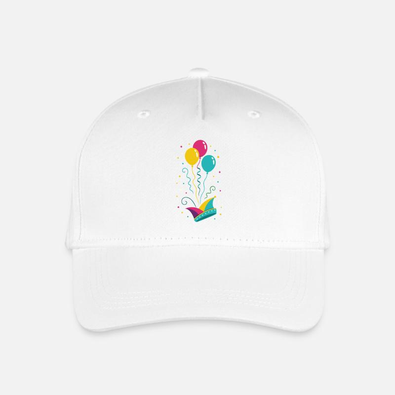Karneval Narrenkappe mit Ballons & Konfetti - Kinder Bio Basecap - Weiß