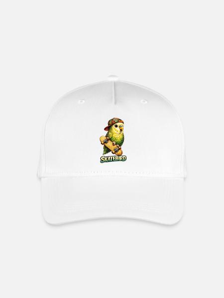 Skatebird – Tropischer Papagei mit Skateboard & Ca - Kinder Bio Basecap - Weiß