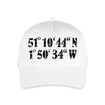 Stonehenge Koordinaten (Vintage/Schwarz) - Kinder Bio Basecap - Weiß - Vorne
