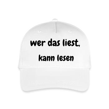 Wer das liest, kann lesen – Wortspiel Shirt - Kinder Bio Basecap - Weiß - Vorne