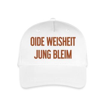 Oide Weisheit, jung bleim – Bayerischer Spruch - Kinder Bio Basecap - Weiß - Vorne