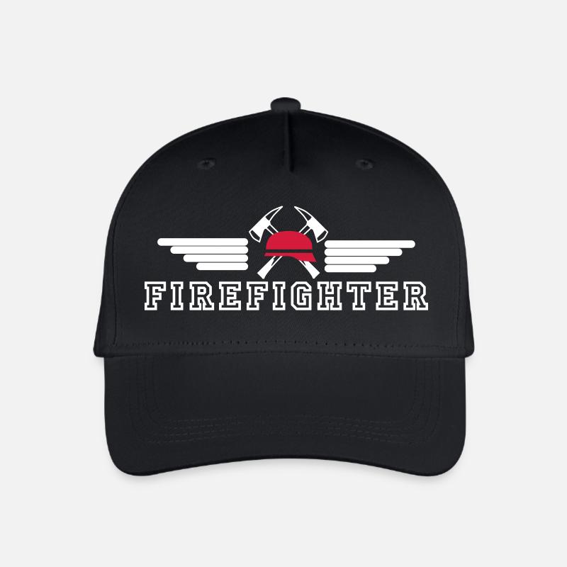 FIrefighter Logo mit Helm und Axt mit Wings - Kinder Bio Basecap - Schwarz