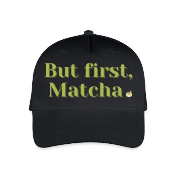 But First, Matcha – Tee & Wellness Geschenk - Kinder Bio Basecap - Schwarz - Vorne