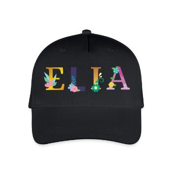 ELIA Name mit Blumen geschmückt - Kinder Bio Basecap - Schwarz - Vorne