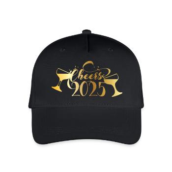 Cheers 2025 – Silvester Design mit Champagnergläse - Kinder Bio Basecap - Schwarz - Vorne