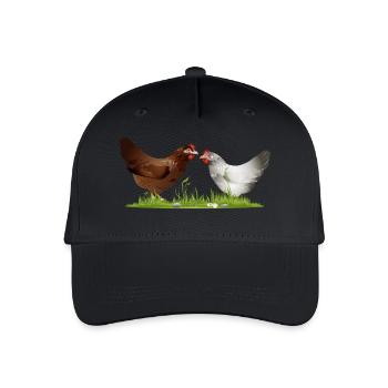 two free-running chickens on a green meadow - Organic Kids’ Baseball Cap - black - Front