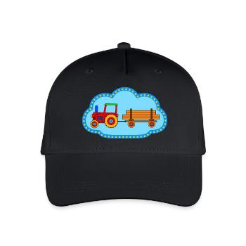 Roter Traktor / Traktor mit Hänger - Kinder Bio Basecap - Schwarz - Vorne