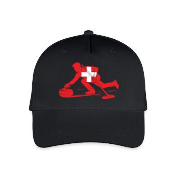 Curling Spieler Schweiz Eissport Fan - Kinder Bio Basecap - Schwarz - Vorne