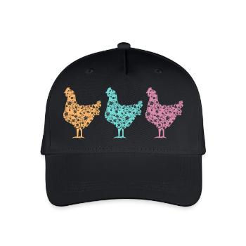Hühner Fans -  Hahn - Gockel - Blumenhuhn - Bio - Kinder Bio Basecap - Schwarz - Vorne