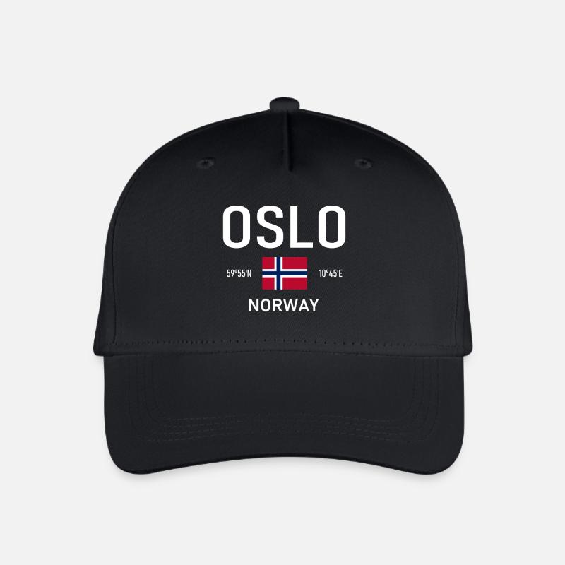 Oslo - Norwegen - Koordinaten - Flagge - Kinder Bio Basecap - Schwarz