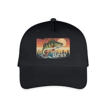 Barsch Angeln Flussbarsch Fischen Angler Natur - Kinder Bio Basecap - Schwarz - Vorne
