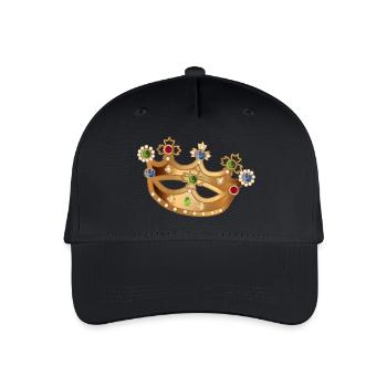 goldfarbene Krone mit Edelsteinen und Perlen - Kinder Bio Basecap - Schwarz - Vorne