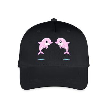 Zwei rosa Baby-Zwillingsdelfine, die freudig springen - Kinder Bio Basecap - Schwarz - Vorne