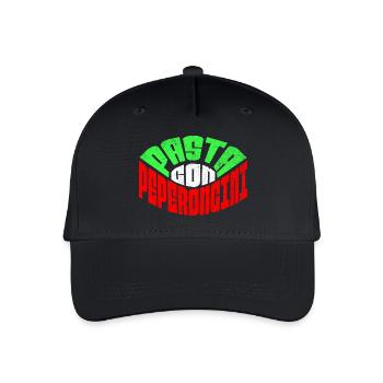 Pasta Peperoncini T-Shirt – Italien Retro Flagge - Kinder Bio Basecap - Schwarz - Vorne