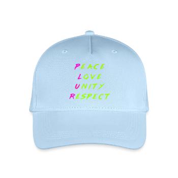 Peace Love Unity Plur P.L.U.R. marker combo - Organic Kids’ Baseball Cap - light blue - Front
