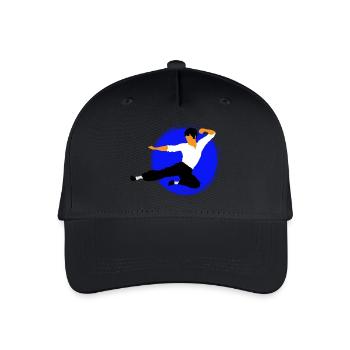 Karate-Flugtritt im blauen Kreis - Kinder Bio Basecap - Schwarz - Vorne
