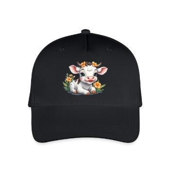 Mignon bébé vache veau sur prairie fleurie - Casquette de baseball bio Enfant - noir - Devant