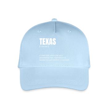 Texas Large Format Typography Humor - Organic Kids’ Baseball Cap - light blue - Front