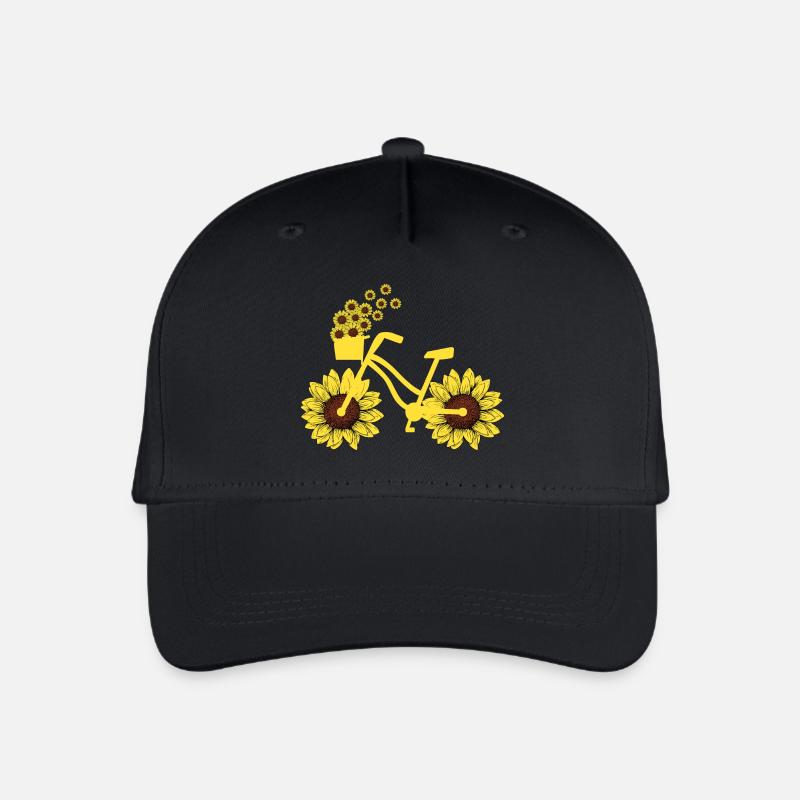 Fahrrad Sonnenblume Radfahren Hippie Sommer Urlaub - Kinder Bio Basecap - Schwarz