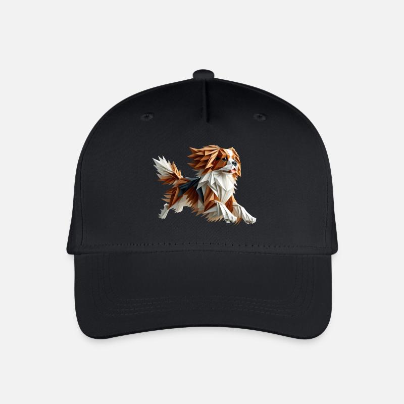 Hund Cavalier König Charles Origami Geometrisch 3D - Kinder Bio Basecap - Schwarz
