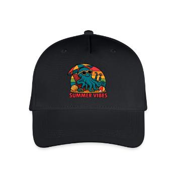 Sommerliche Vibes - Estival Chill Octopus - Kinder Bio Basecap - Schwarz - Vorne