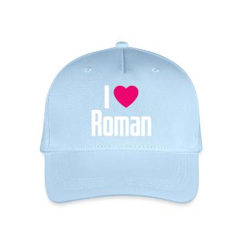 I Love Roman Pinkes Herz Ich liebe Roman - Kinder Bio Basecap - Hellblau - Vorne