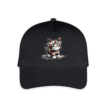 Cat with reindeer antlers and sweater - Organic Kids’ Baseball Cap - black - Front