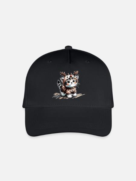 Katze mit Rentiergeweih und Pullover - Kinder Bio Basecap - Schwarz