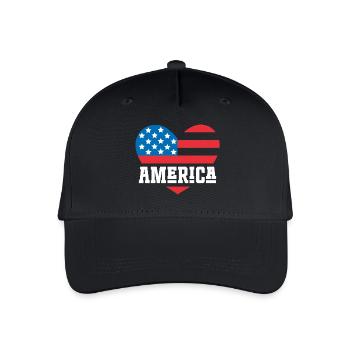 Amerika Flagge Herz - Kinder Bio Basecap - Schwarz - Vorne